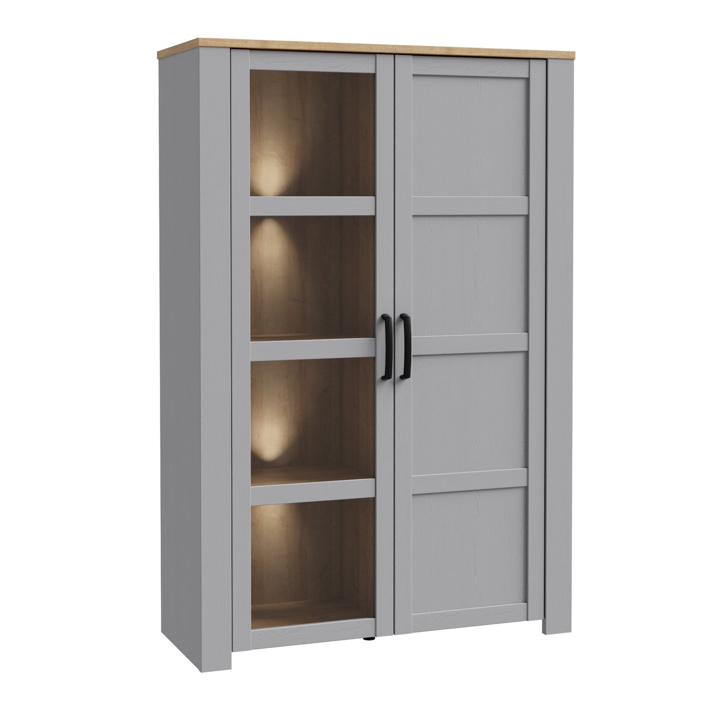 Gray cabinet with glass doors 