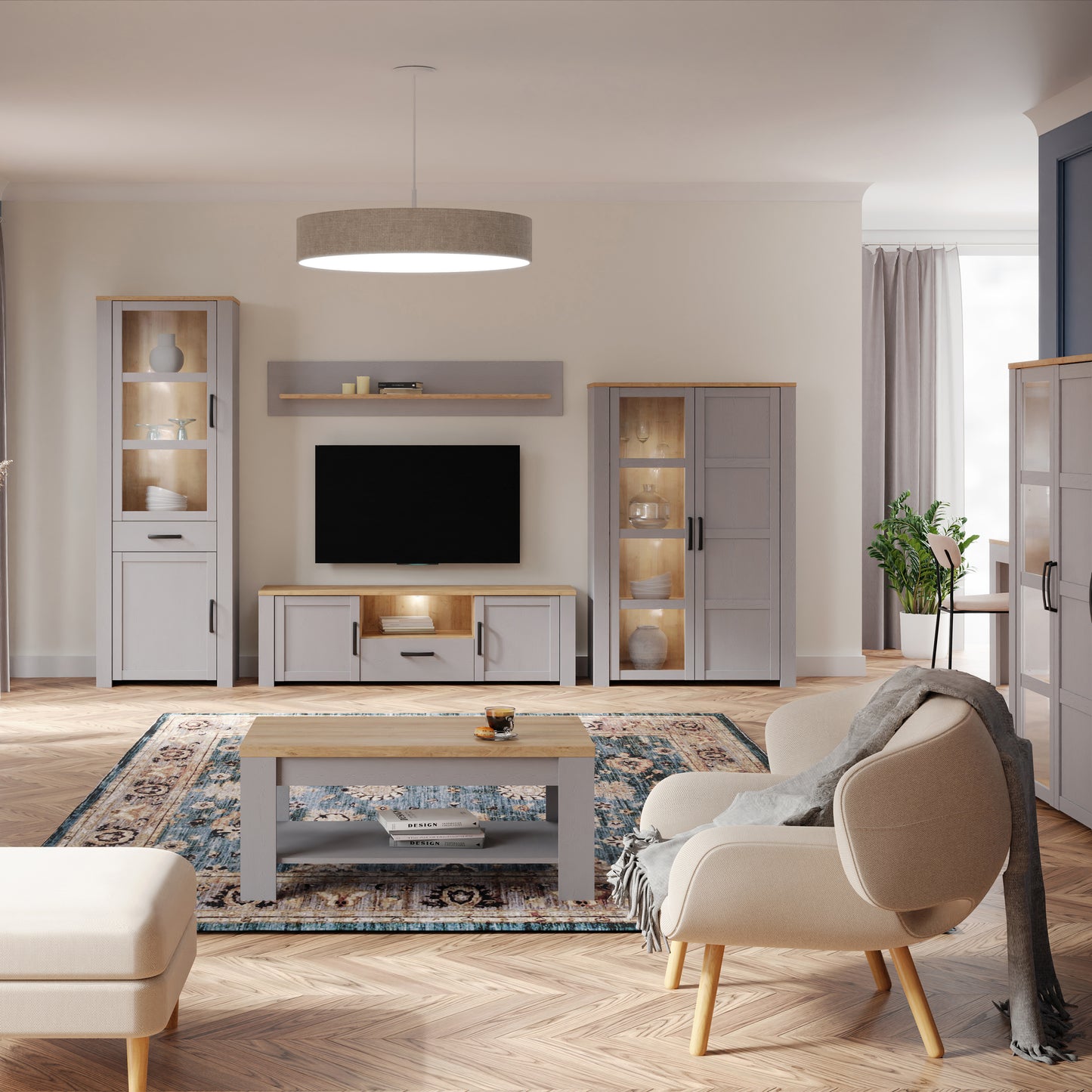 Whisper Display Cabinet with LED Lights in Grey