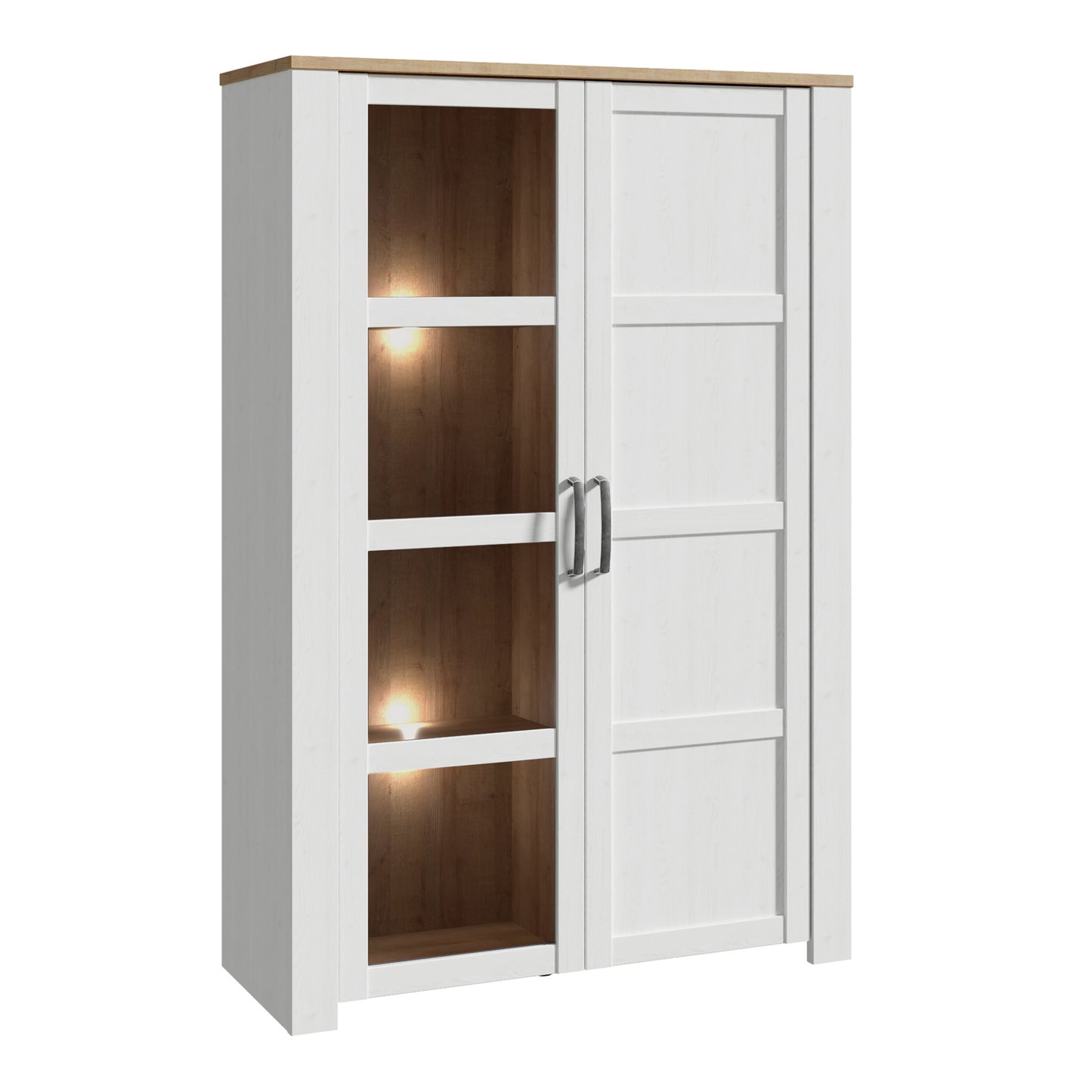 Bohol Display Cabinet with LED Lights in White Riviera Oak