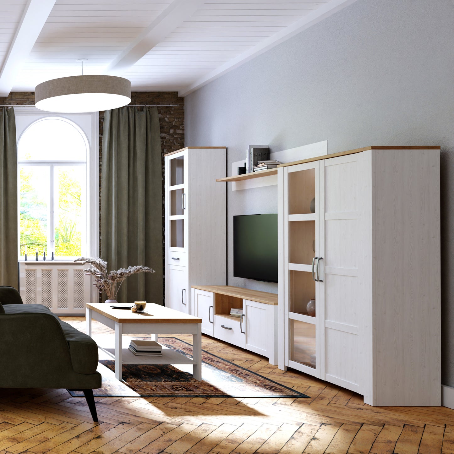 Bohol Display Cabinet with LED Lights in White Riviera Oak
