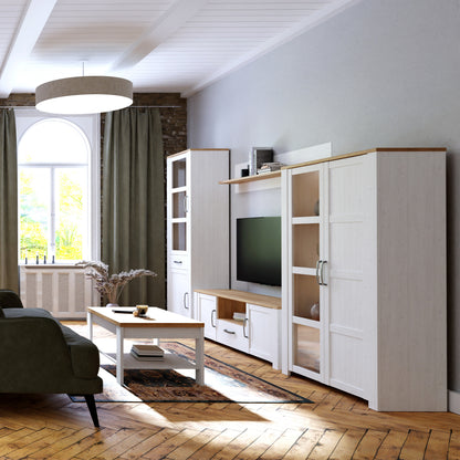 Bohol Display Cabinet with LED Lights in White Riviera Oak