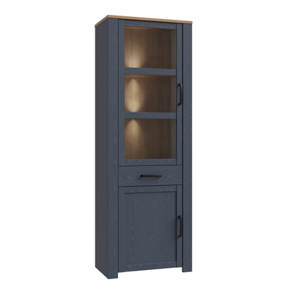 Bohol Narrow Display Cabinet with LED Lights in Navy Riviera Oak