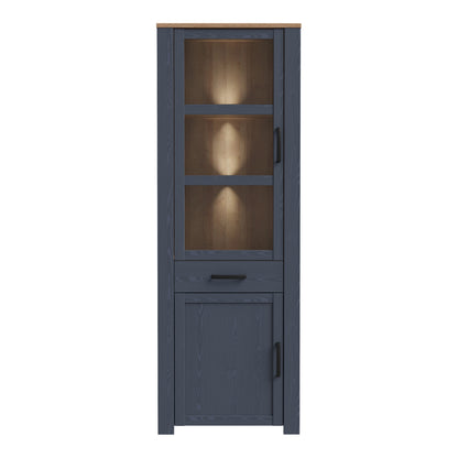 Bohol Narrow Display Cabinet with LED Lights in Navy Riviera Oak