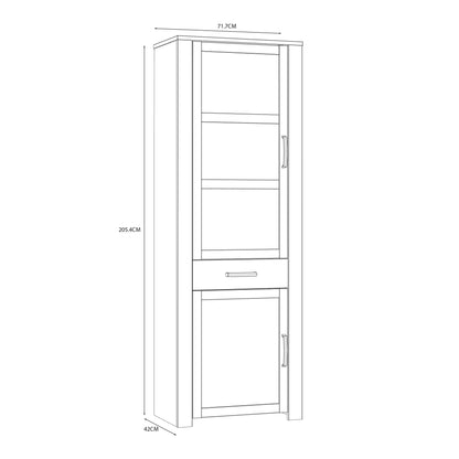 Bohol Narrow Display Cabinet with LED Lights in Navy Riviera Oak