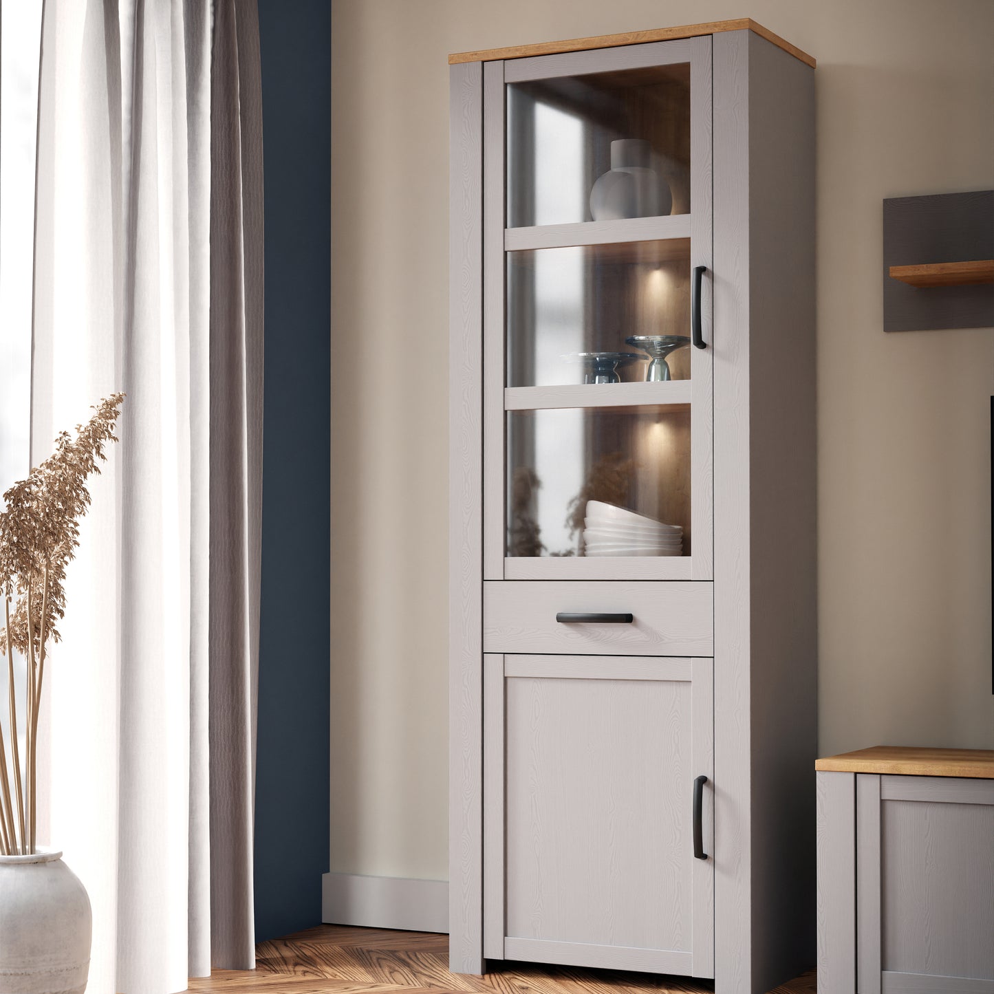 Whisper Narrow Display Cabinet with LED Lights in Grey