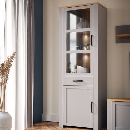 Whisper Narrow Display Cabinet with LED Lights in Grey