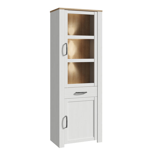 Bohol Narrow Display Cabinet with LED Lights in White Riviera Oak