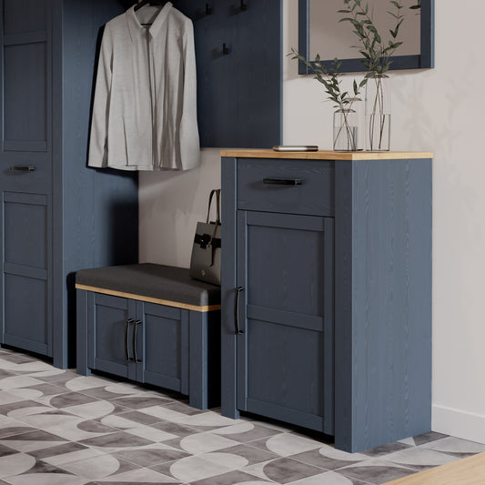 Bohol 1 Door 1 Drawer Shoe Cabinet in Navy/Riviera Oak