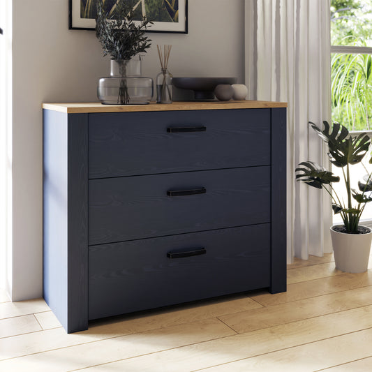 Bohol 3 Drawer Chest in Navy/Riviera Oak