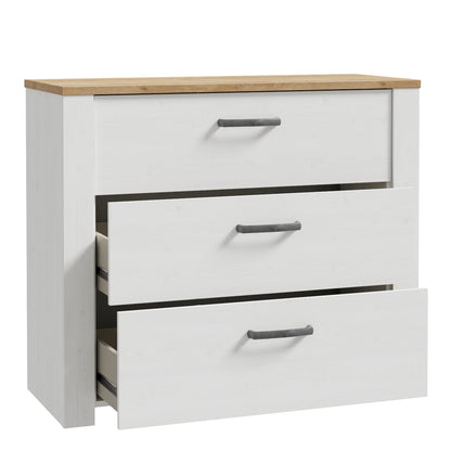 Bohol 3 Drawer Chest in White/Riviera Oak