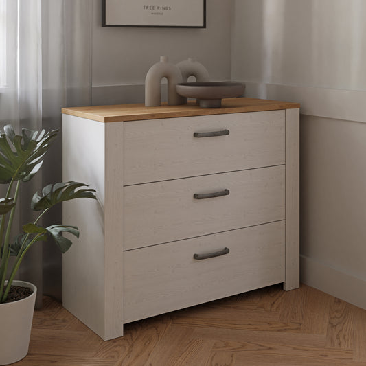 Bohol 3 Drawer Chest in White/Riviera Oak