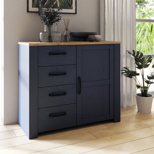 Bohol 1 Door 4 Drawer Chest in Navy/Riviera Oak