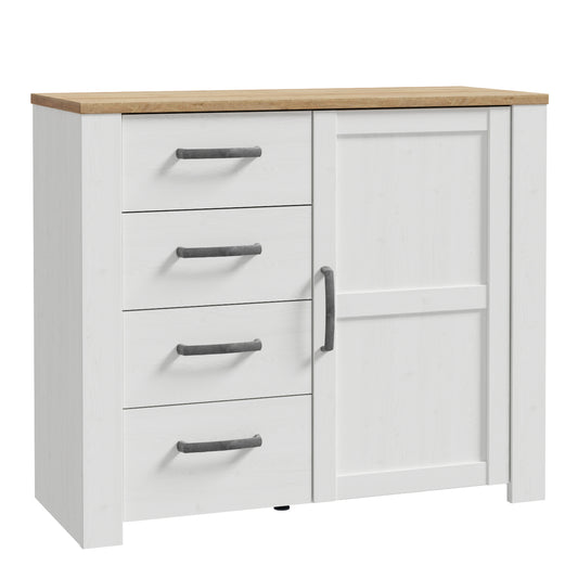 Bohol 1 Door 4 Drawer Chest in White/Riviera Oak