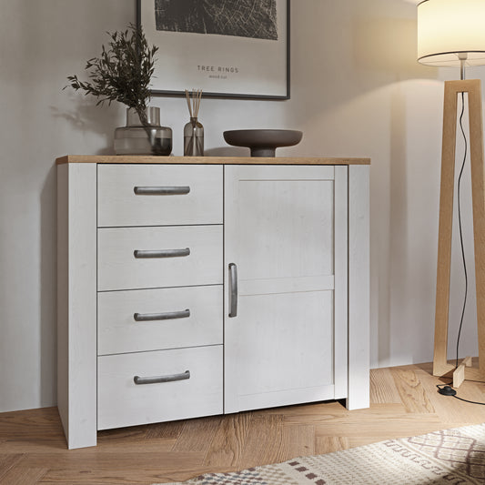 Bohol 1 Door 4 Drawer Chest in White/Riviera Oak
