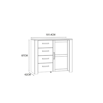 Bohol 1 Door 4 Drawer Chest in White/Riviera Oak