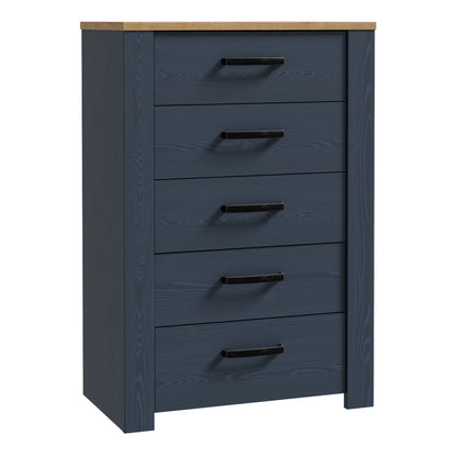 Bohol 5 Drawer Narrow Chest in Navy/Riviera Oak