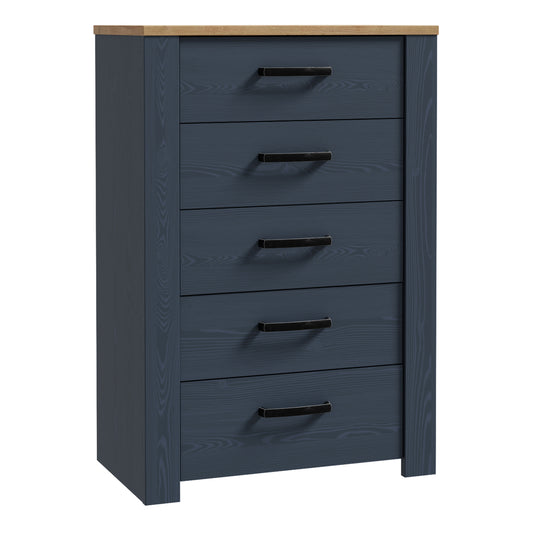 Bohol 5 Drawer Narrow Chest in Navy/Riviera Oak