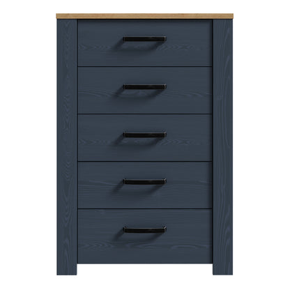 Bohol 5 Drawer Narrow Chest in Navy/Riviera Oak
