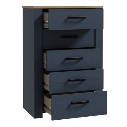 Bohol 5 Drawer Narrow Chest in Navy/Riviera Oak