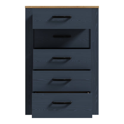 Bohol 5 Drawer Narrow Chest in Navy/Riviera Oak