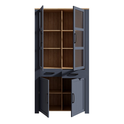 Bohol Display Cabinet 4 Door 2 Drawers in Navy/Riviera Oak with LED Lighting