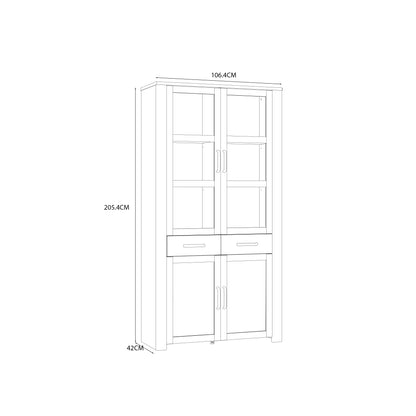 Bohol Display Cabinet 4 Door 2 Drawers in Navy/Riviera Oak with LED Lighting
