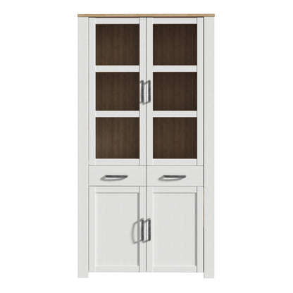 Bohol Display Cabinet 4 Door 2 Drawers in White/Riviera Oak with LED Lighting