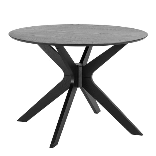 Round table with a black top and black star-shaped base 