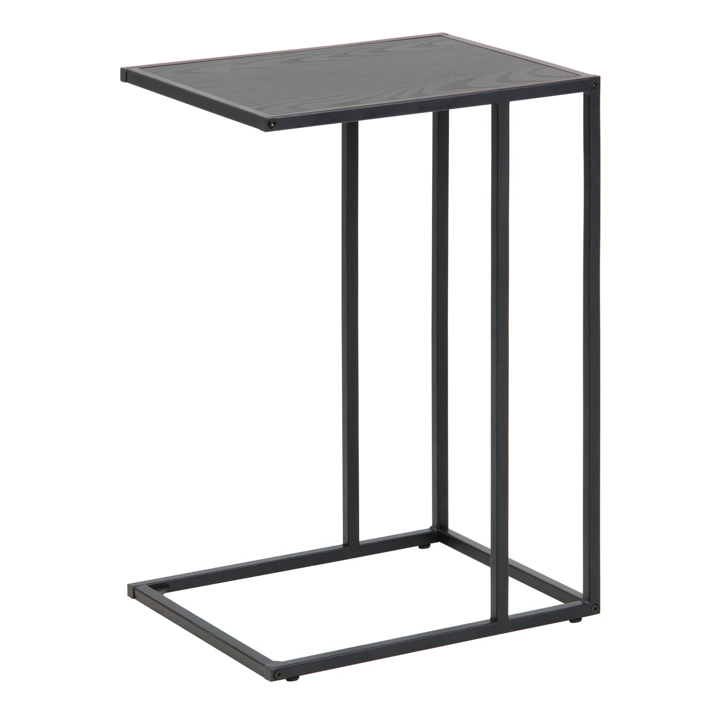 Black metal side table with wooden top