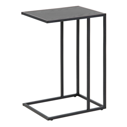 Black metal side table with wooden top