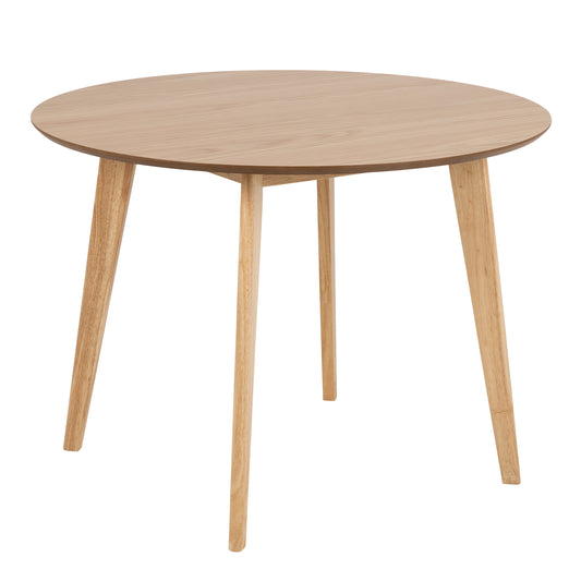 Modern round dining table in oak veneer, W105xH76xD105 cm.