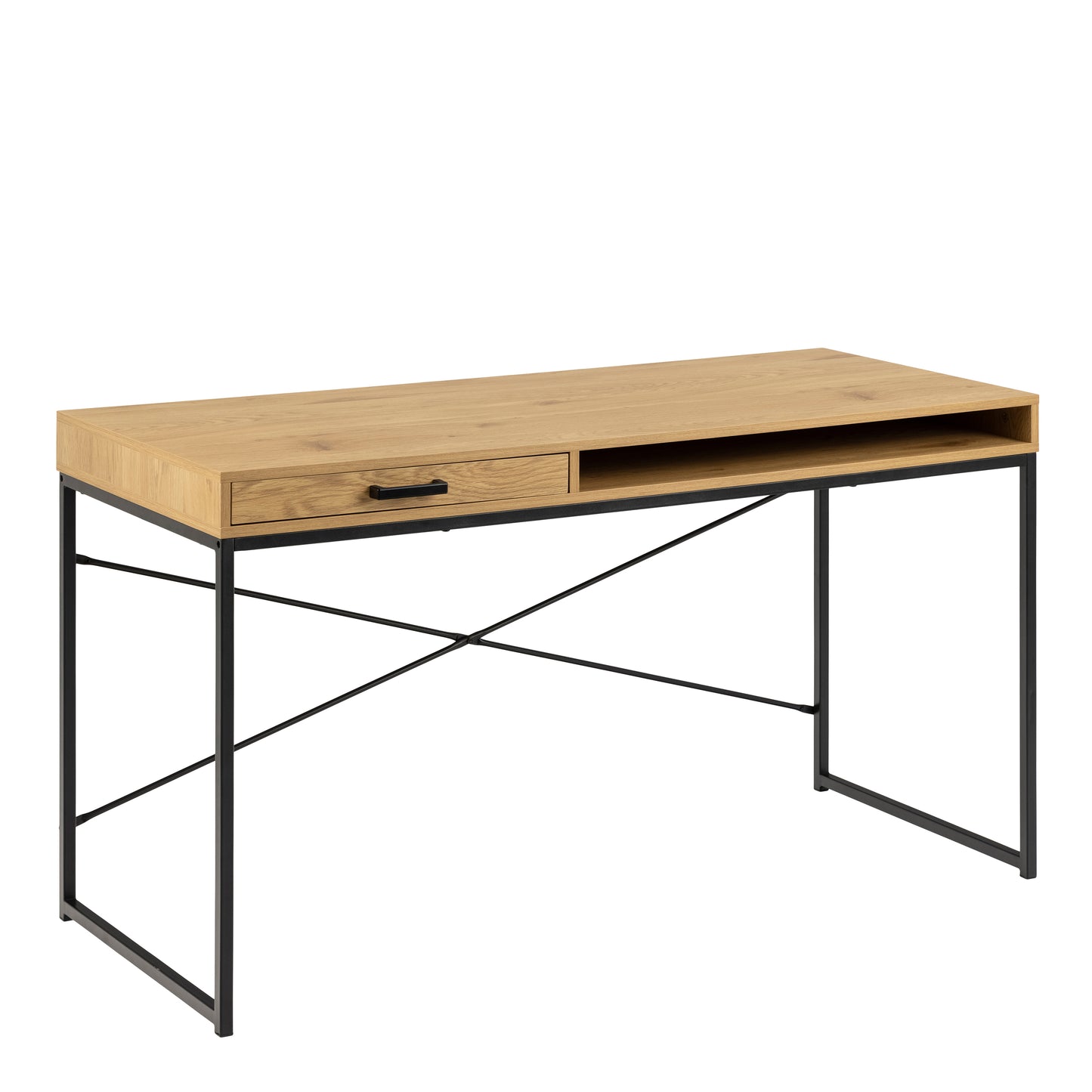 Wooden desk with black metal frame