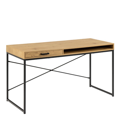 Wooden desk with black metal frame