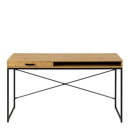 Seaford wide Office Desk with 1 Drawer in Black and Oak