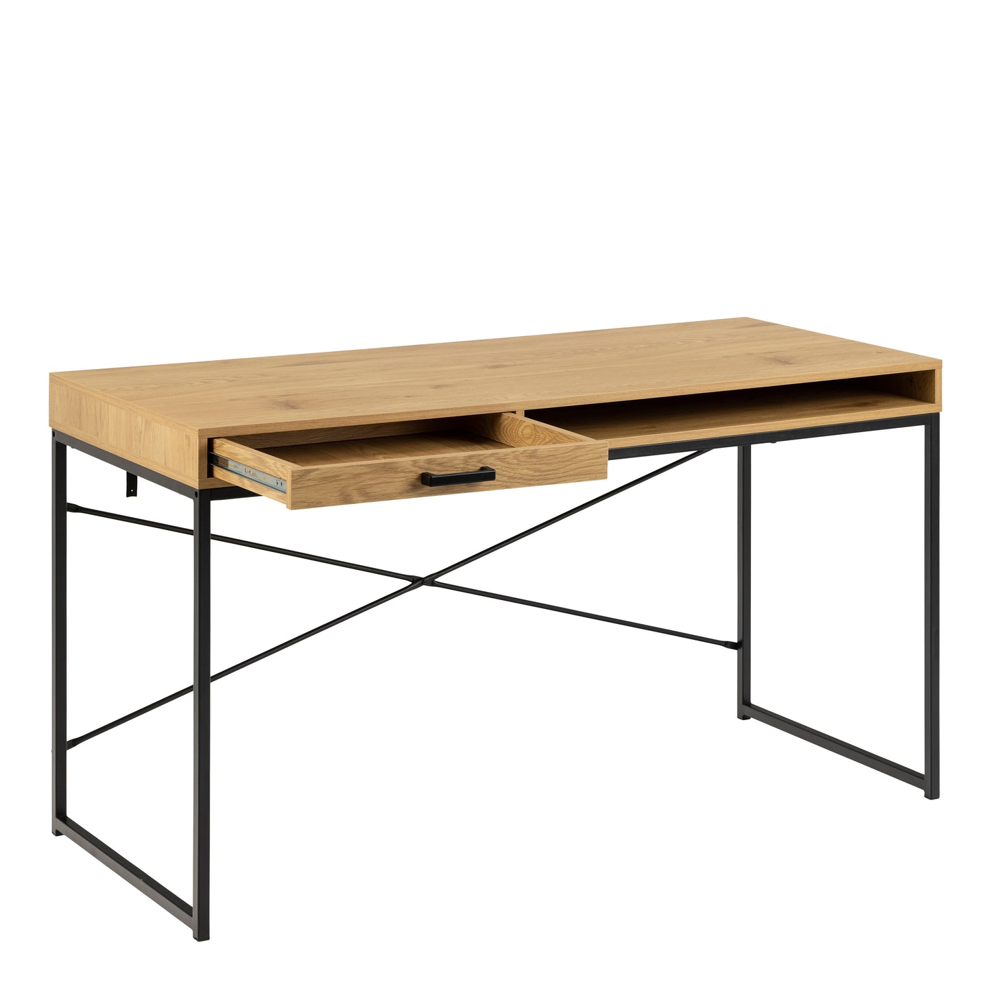 Seaford wide Office Desk with 1 Drawer in Black and Oak