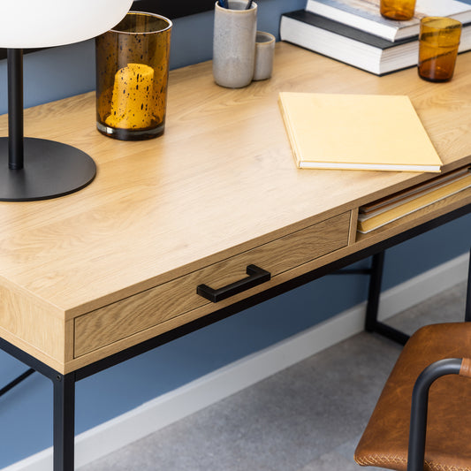 Seaford wide Office Desk with 1 Drawer in Black and Oak