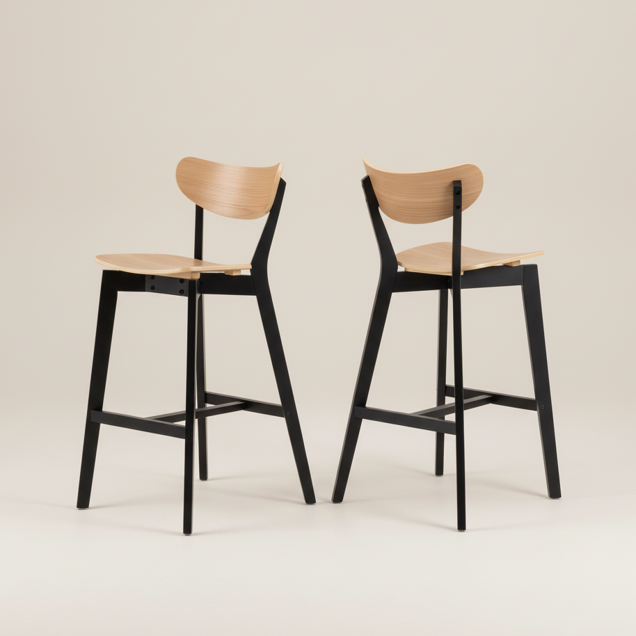 Orion Bar Stool, Black and Oak Set of 2