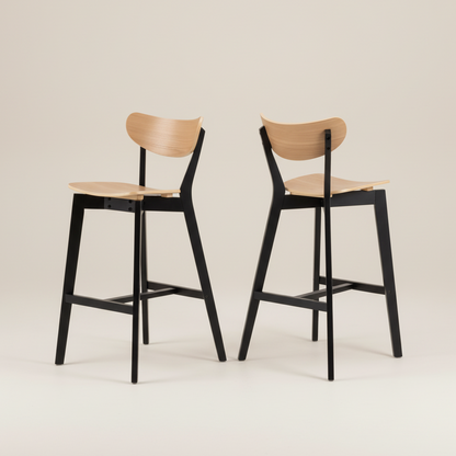 Orion Bar Stool, Black and Oak Set of 2