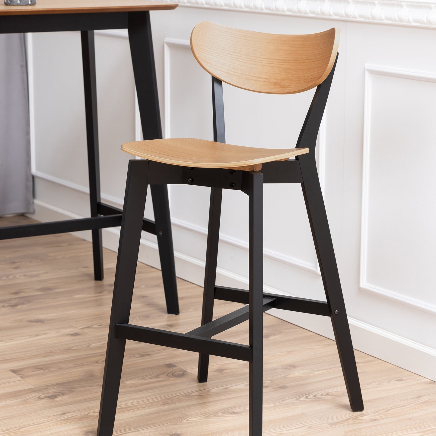 Orion Bar Stool, Black and Oak Set of 2