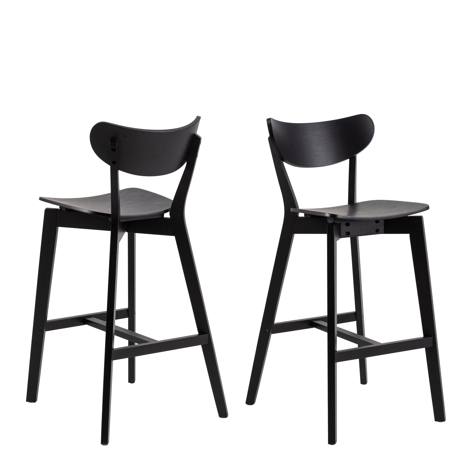Contemporary black bar stool (set of 2) with curved backrest and footrest