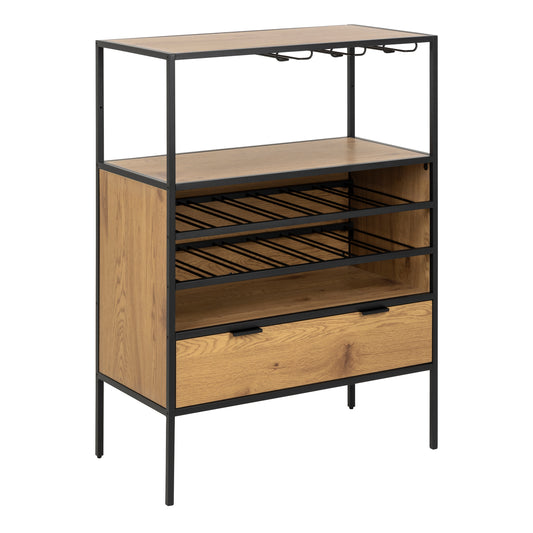 Seaford Cabinet with bottle rack, and glass holder in Black and Oak