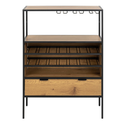 Seaford Cabinet with bottle rack, and glass holder in Black and Oak