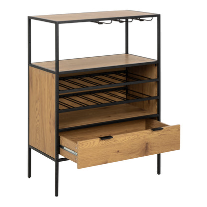 Seaford Cabinet with bottle rack, and glass holder in Black and Oak