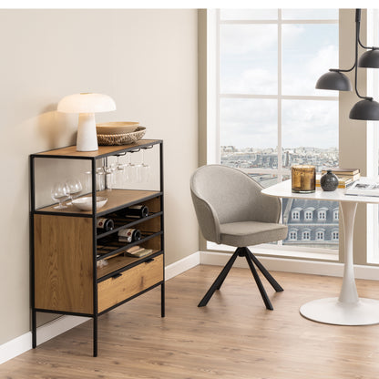 Seaford Cabinet with bottle rack, and glass holder in Black and Oak