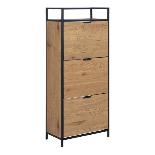Wooden shoes cabinet with three drawers and a metal frame 