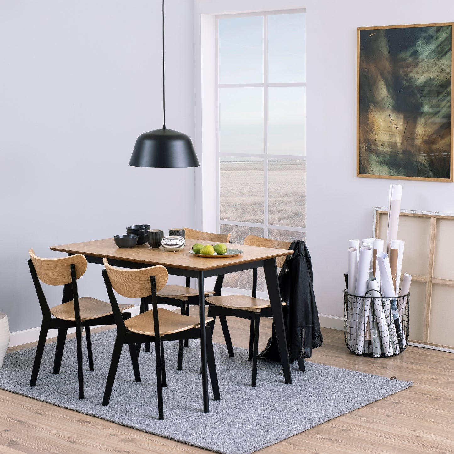 Orion Dining Chairs in Black and Oak Set of 2