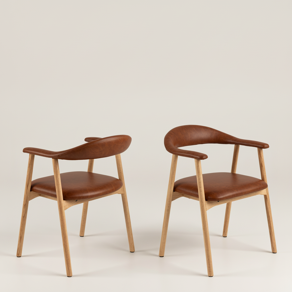 Addi Dining Chair With Armrest in PU Retro Brandy Set of 2