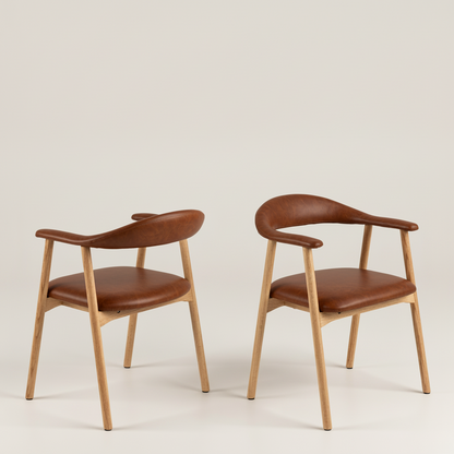 Addi Dining Chair With Armrest in PU Retro Brandy Set of 2