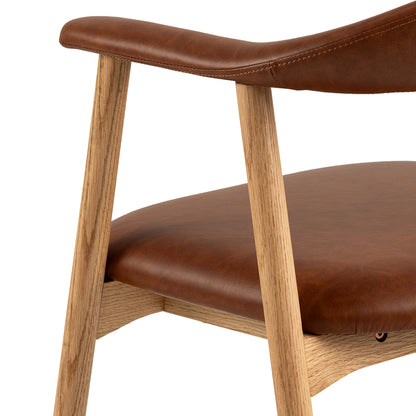 Addi Dining Chair With Armrest in PU Retro Brandy Set of 2