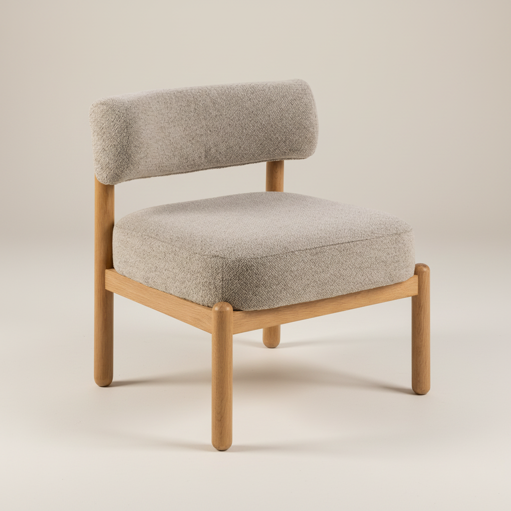 Burley Lounge Chair in Beige Fabric and Oak